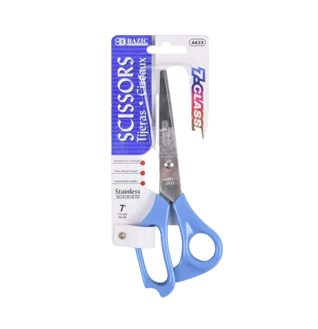 SCISSORS BAZIC 7" STAINLESS STEEL ASST CLR 1CT