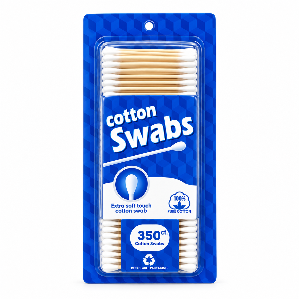 NUVALU COTTON SWABS 350 CT WOODEN STICK W/BLISTER 1CT