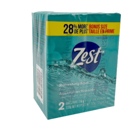 SOAP ZEST BAR REFRESHING AQUA 4.12OZ 2PK