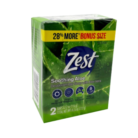 SOAP ZEST BAR SOOTHING ALOE 4.12OZ 2PK 1CT