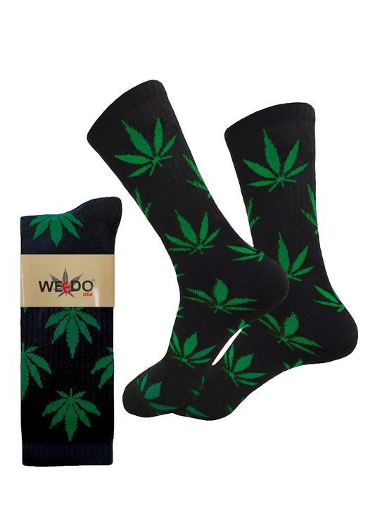SOCKS WEEDO LONG BLK/GREEN 12PK