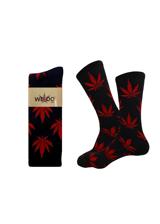 SOCKS WEEDO LONG BLK/RED 12PK