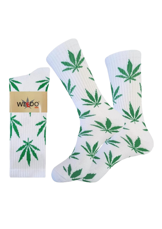 SOCKS WEEDO WHT/GREEN 12PK