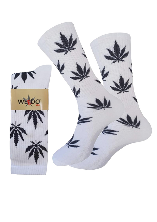 SOCKS WEEDO LONG WHT/BLACK 12PK