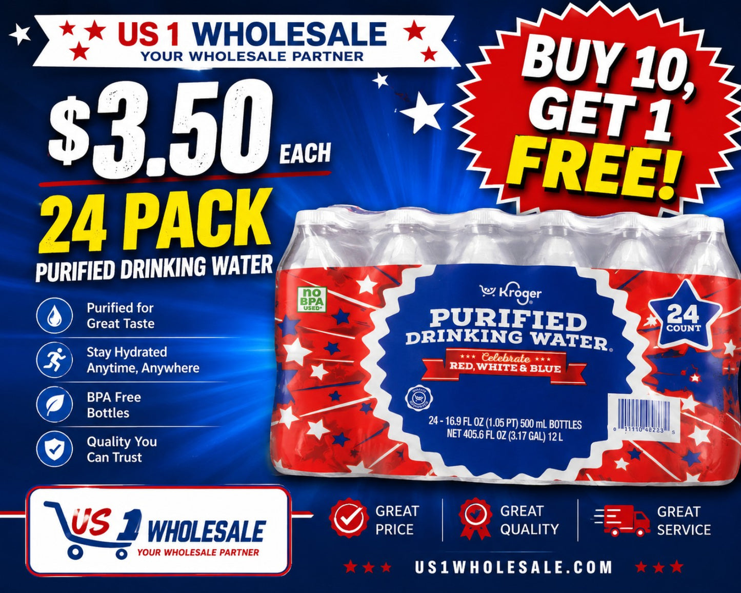 Kroger Purified Drinking Water 24 Pack - US 1 Wholesale
