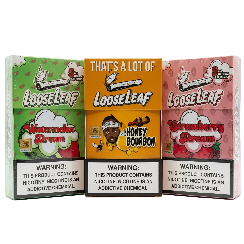 LooseLeaf 5 natural leaf wraps - Honey Bourbon, Strawberry Dream, Watermelon Dream