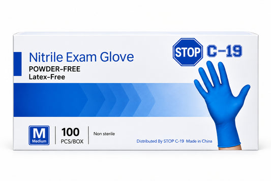 GLOVES STOP C-19 VITRILE GLOVES BLUE MEDIUM 100/PCS 1CT