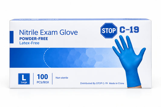GLOVES STOP C-19 VITRILE GLOVES BLUE LARGE 100/PCS 1CT