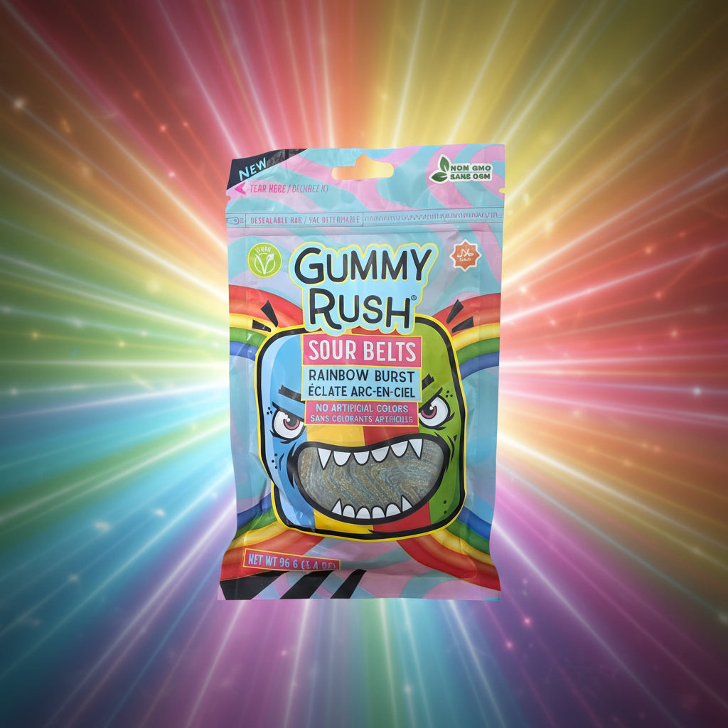 CANDY GUMMY RUSH SOUR BELTS RAINBOW BURST 3.40OZ 1CT