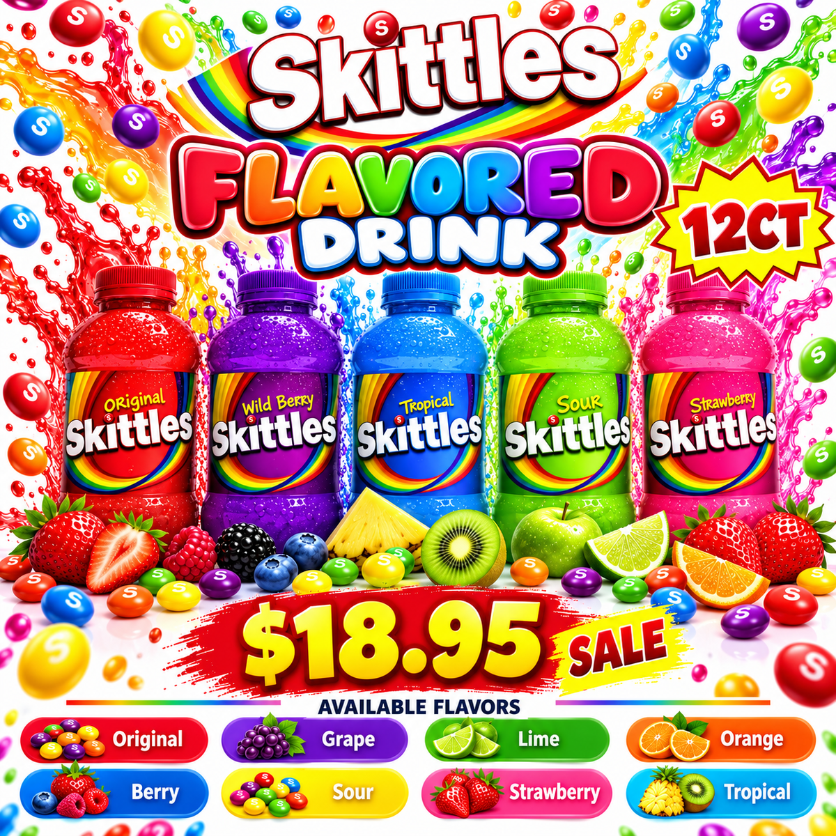 SKITTLES FLAVORED DRINK 12CT