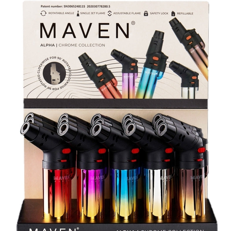LIGHTER MAVEN TORCH  ALPHA CHROME 15PK