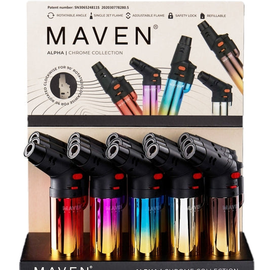 LIGHTER MAVEN TORCH  ALPHA CHROME 15PK