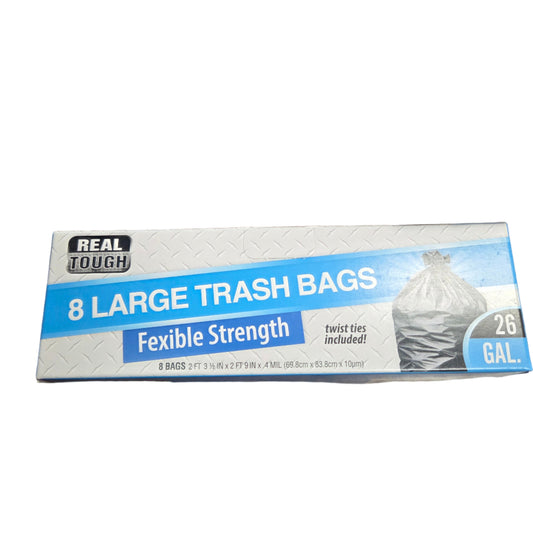 TRASHBAG REAL TOUGH W/TWIST 8PK 26GAL