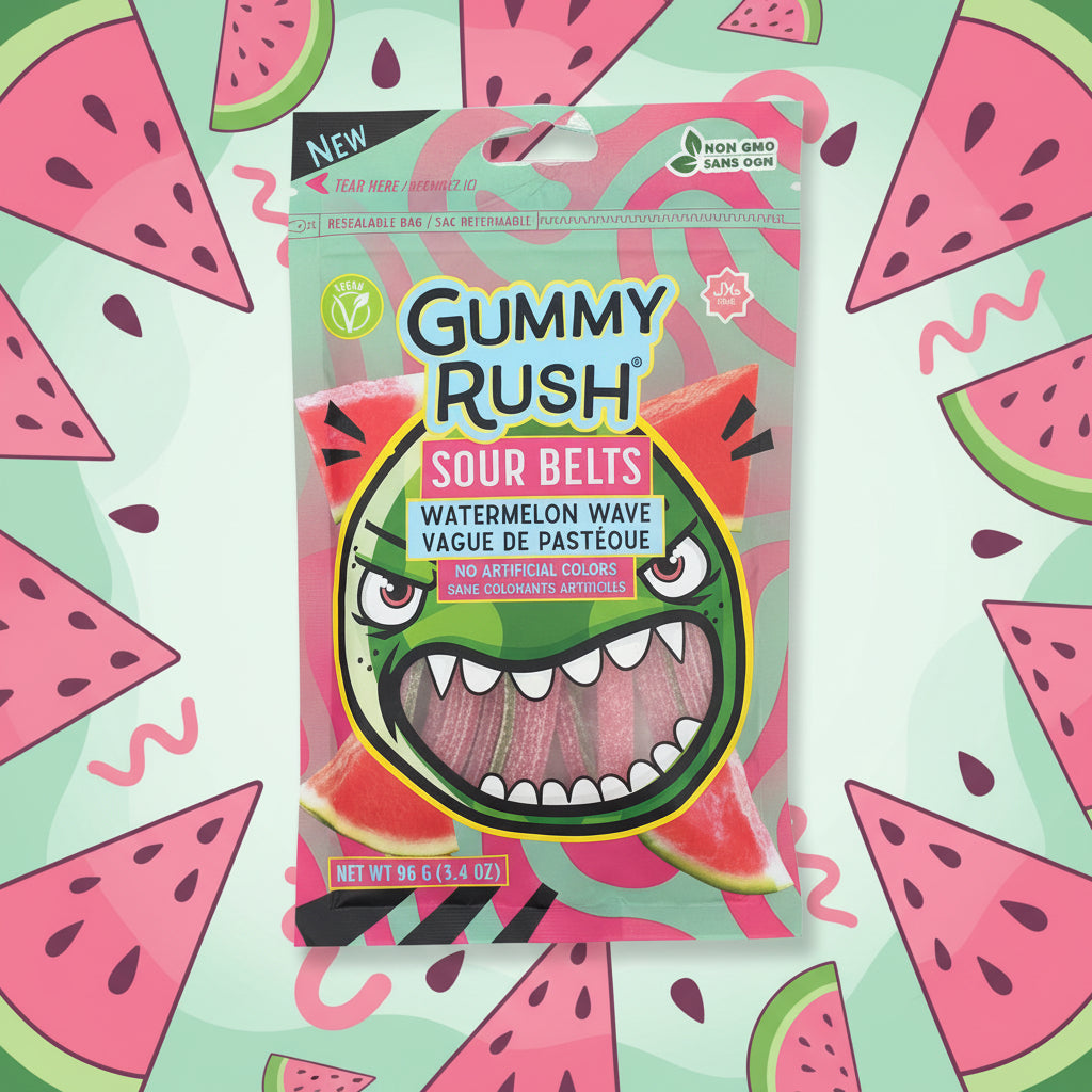 CANDY GUMMY RUSH SOUR BELTS WATERMELON WAVE 3.40OZ 1CT