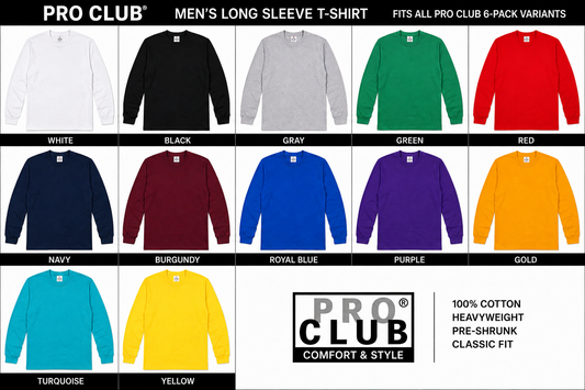 PROCLUB MEN LONG SLEEVE T-SHIRT MULTICOLOR PACKAGED 6PACK