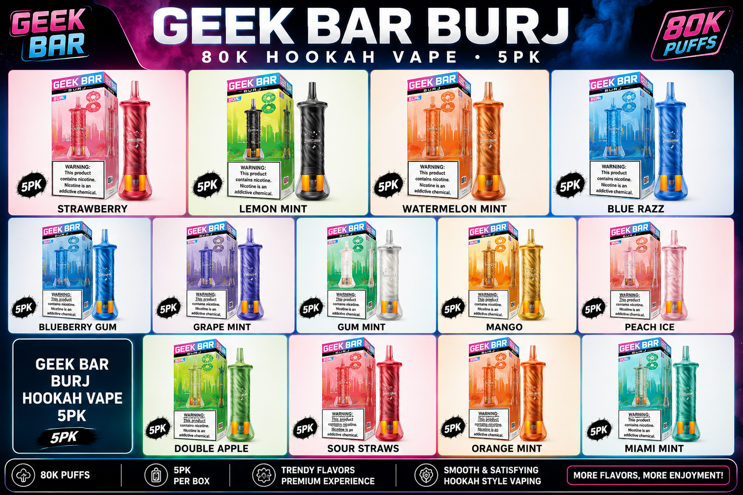 GEEK BAR BURJ HOOKAH VAPE 5PK