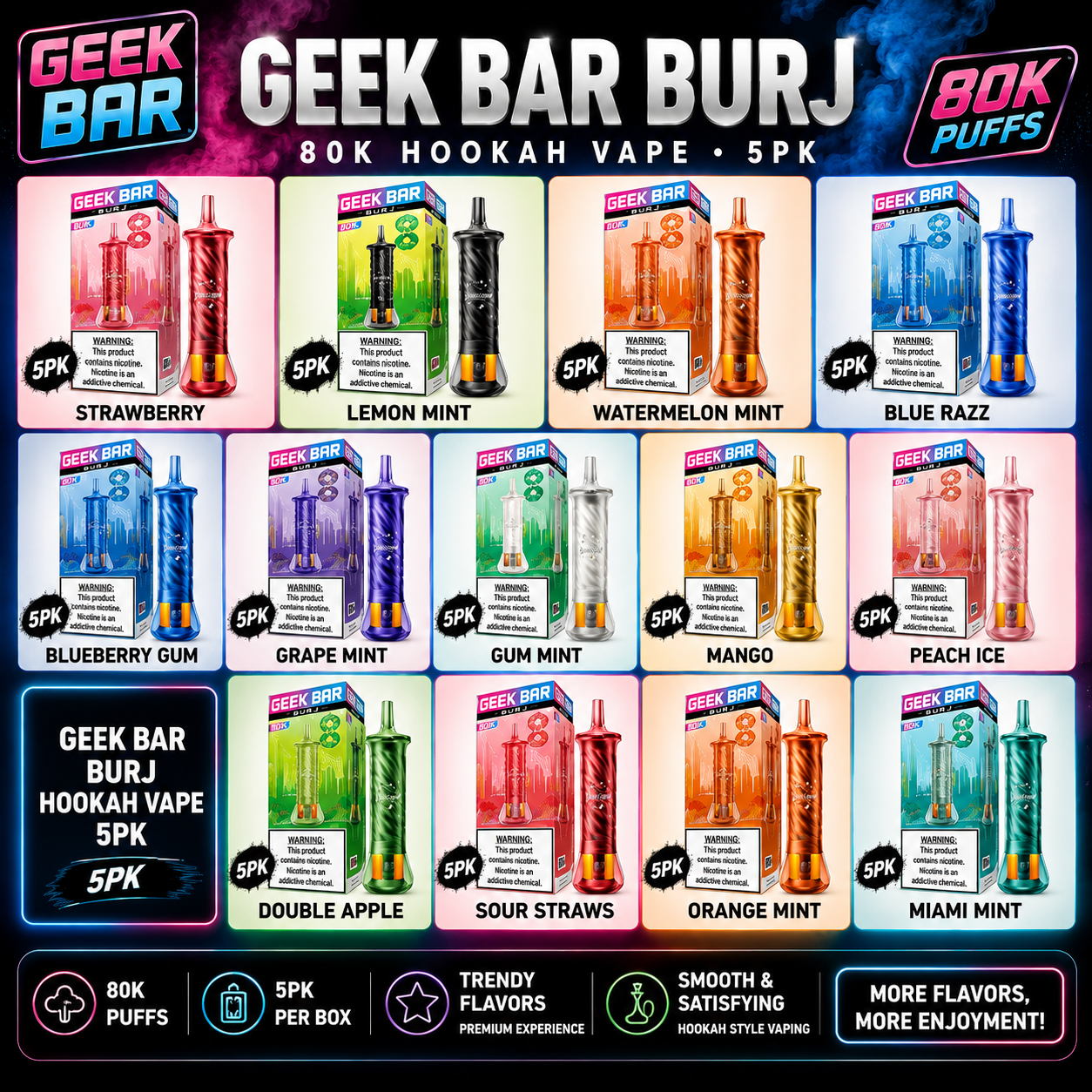 GEEK BAR BURJ HOOKAH VAPE 5PK
