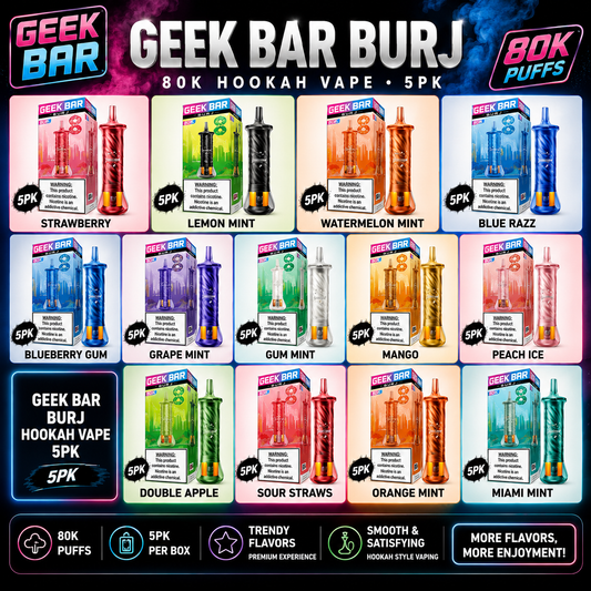GEEK BAR BURJ 80K HOOKAH VAPE 5PK