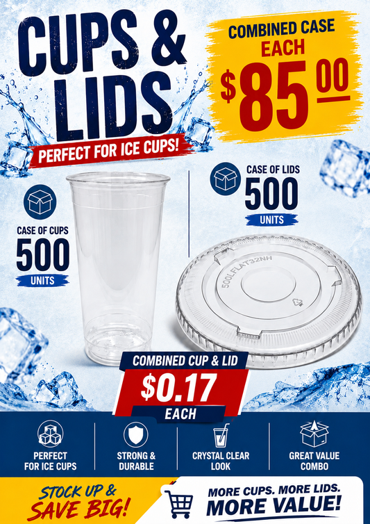 CUP CLEAR 32OZ 500 UNITS 1CS + LIDS 500 UNITE 32OZ 1CS COMBINED