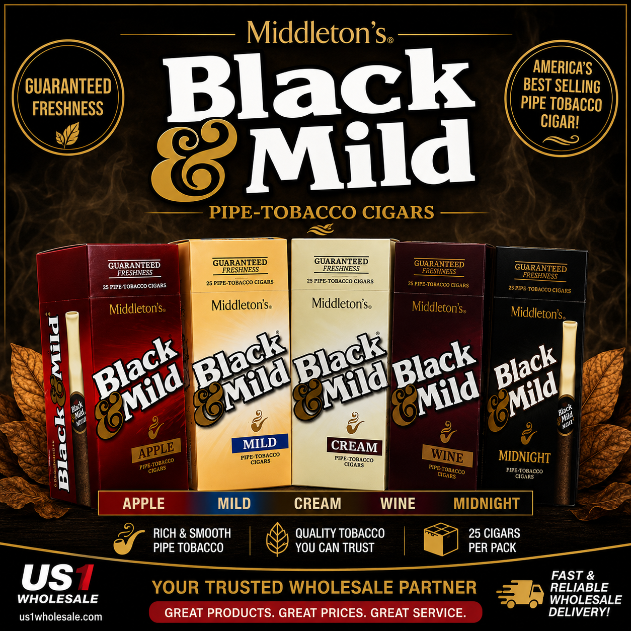 BLACK & MILD WOOD - PLASTIC TIPS SINGLE PACKS 25CT